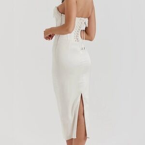 New pearl white satin Strapless Midi Dress size small